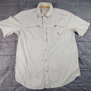 Carhartt Force Mens XL Beige Shirt Short Sleeve Button Down Vented Relaxed Fit